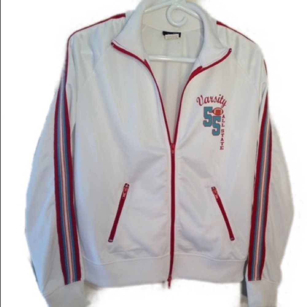 RUE 21 WARM UP JACKET LARGE WHITE RED AND TEAL - Picture 11 of 12